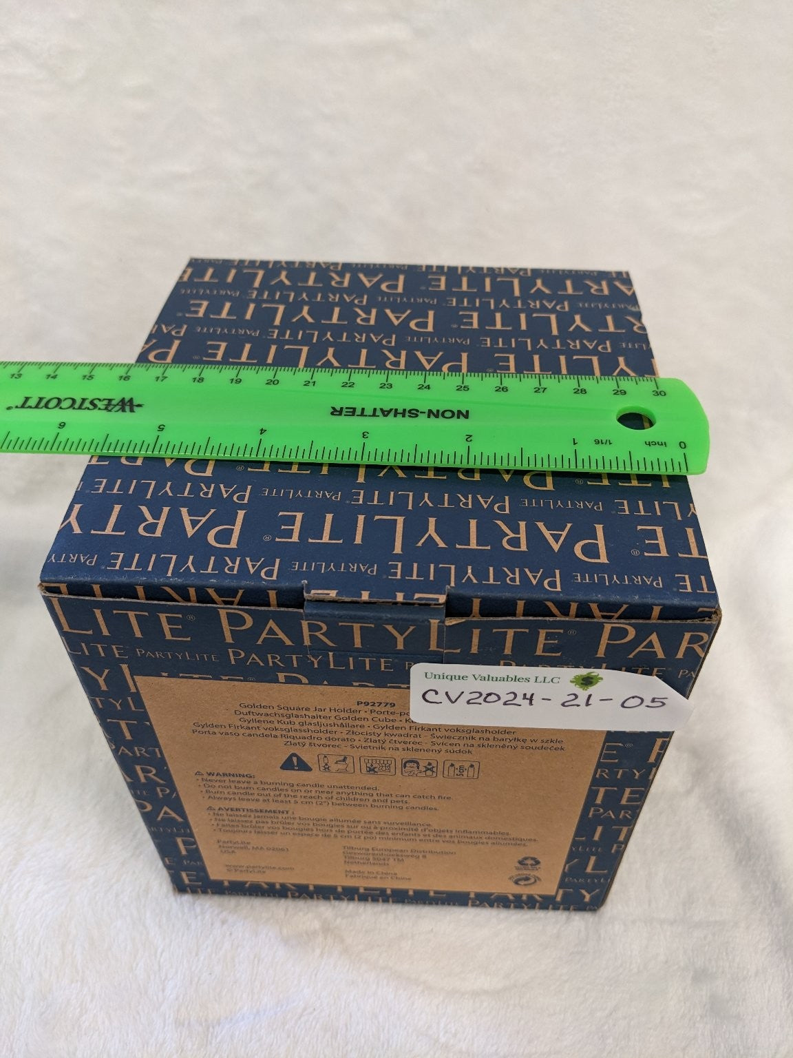 PartyLite Jar Candle Holder Golden Square Metal Leaf Design P92779