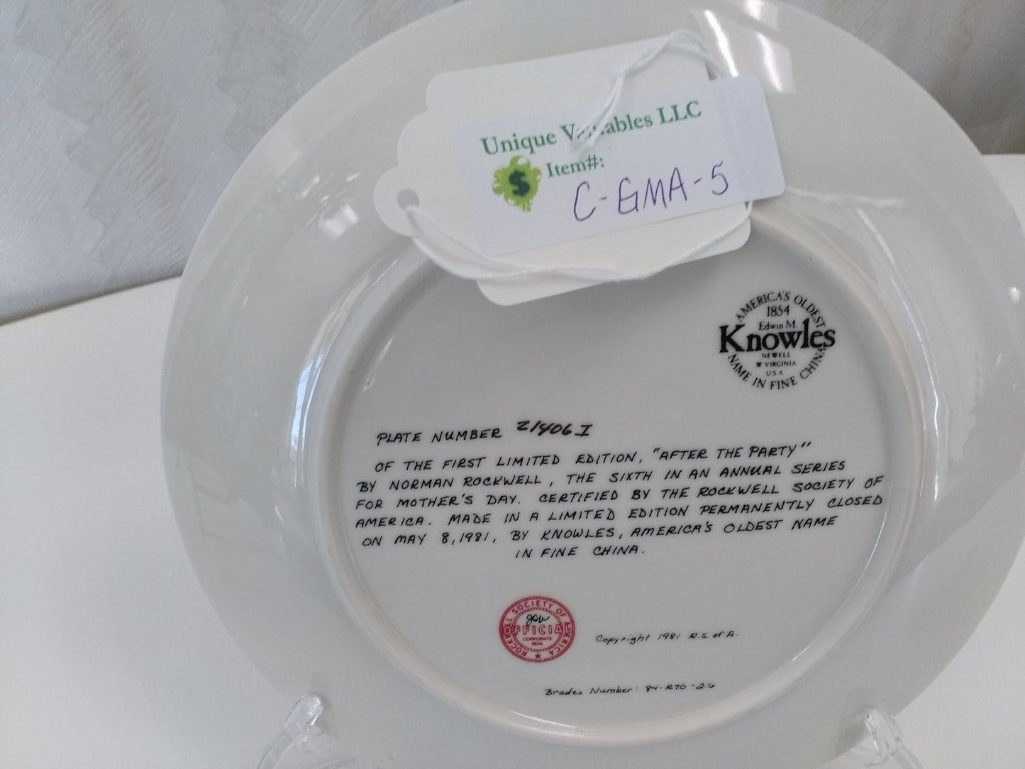 Knowles Mother's Day 1981 After the Party by Norman Rockwell LE Bradex