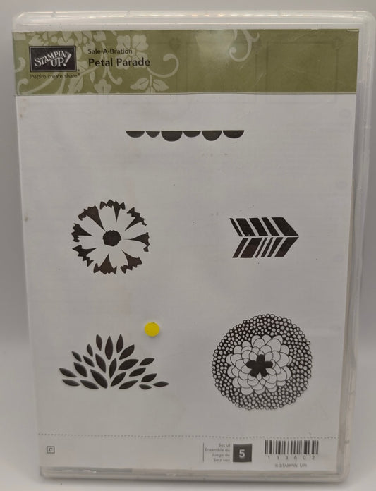 Stampin' Up! Petal Parade Cling Rubber Stamp Set Floral Geometric 5-PCS #133602