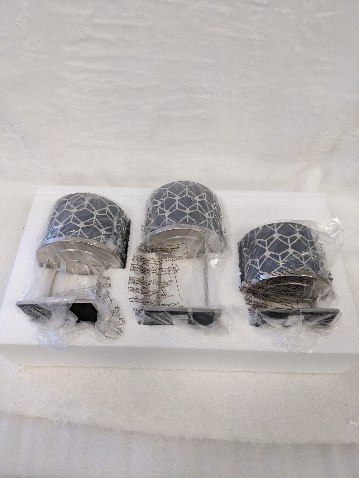 PartyLite Deco Giant Tealight Holders Set of 3 Metal Glass Geometric P93562