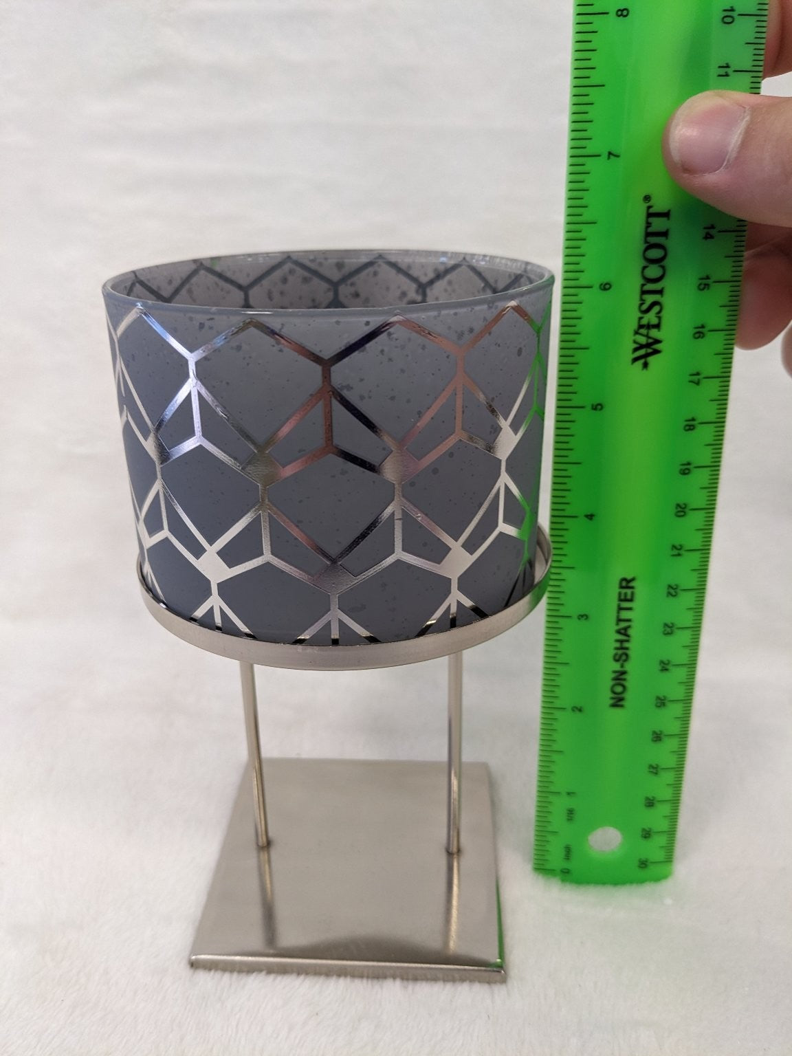 PartyLite Deco Giant Tealight Holders Set of 3 Metal Glass Geometric P93562