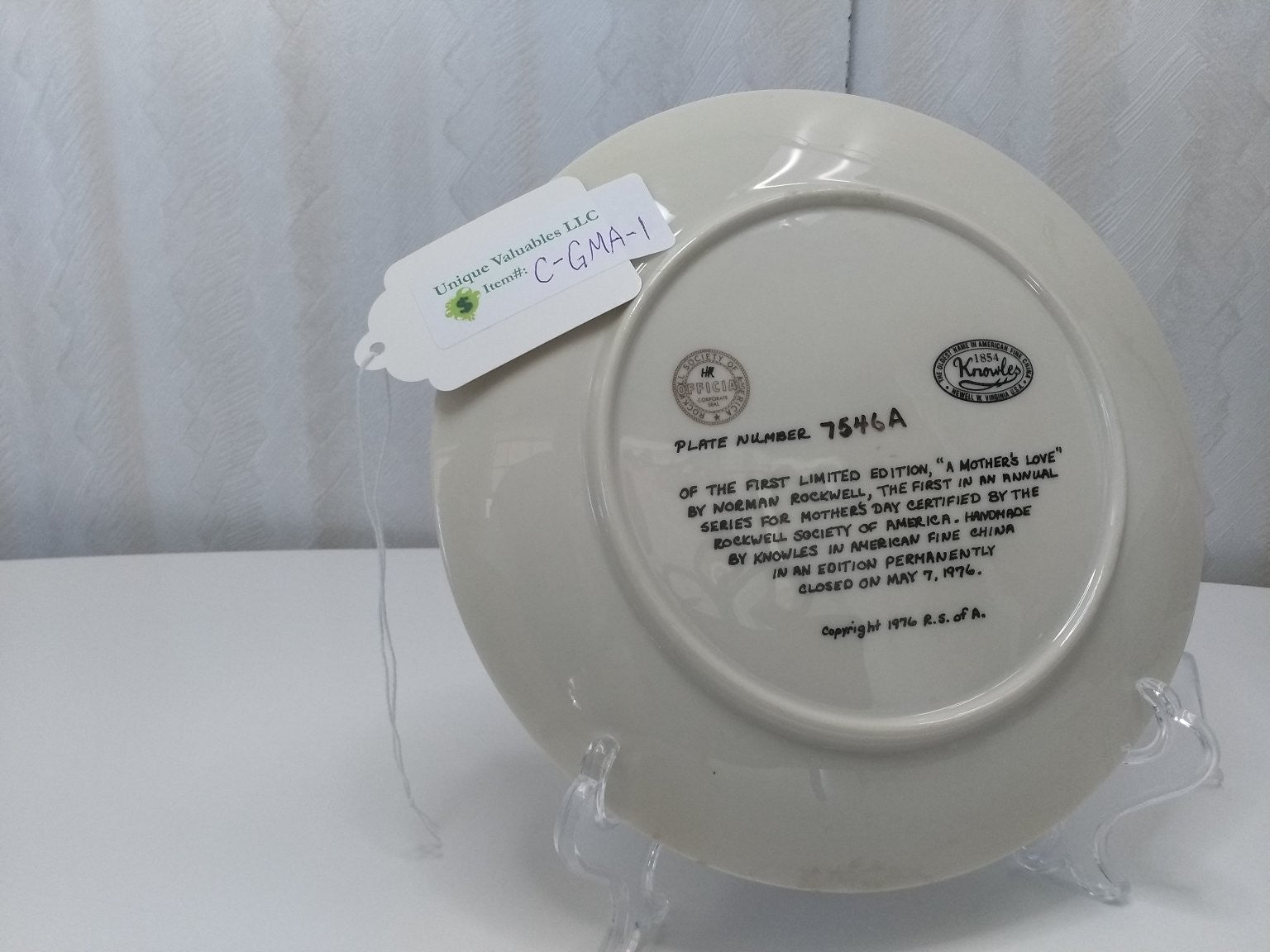 Knowles Mother's Day 1976 A Mother's Love by Norman Rockwell Fine China LE