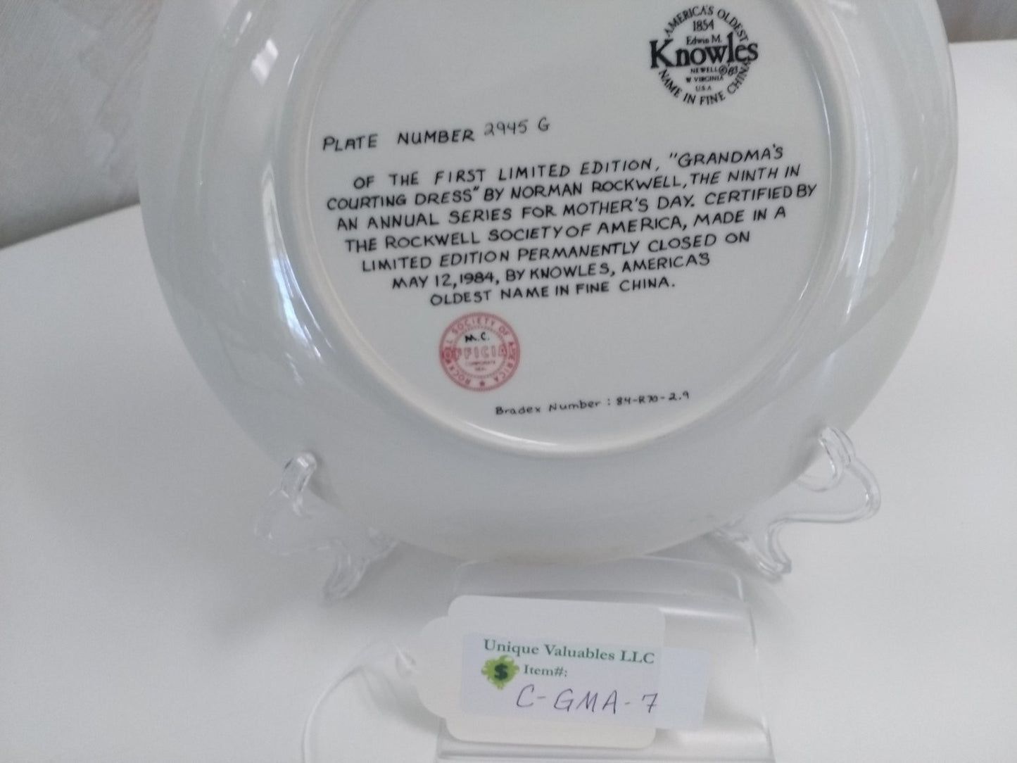 Knowles Mother's Day 1984 Grandma's Courting Dress by Rockwell Fine China LE