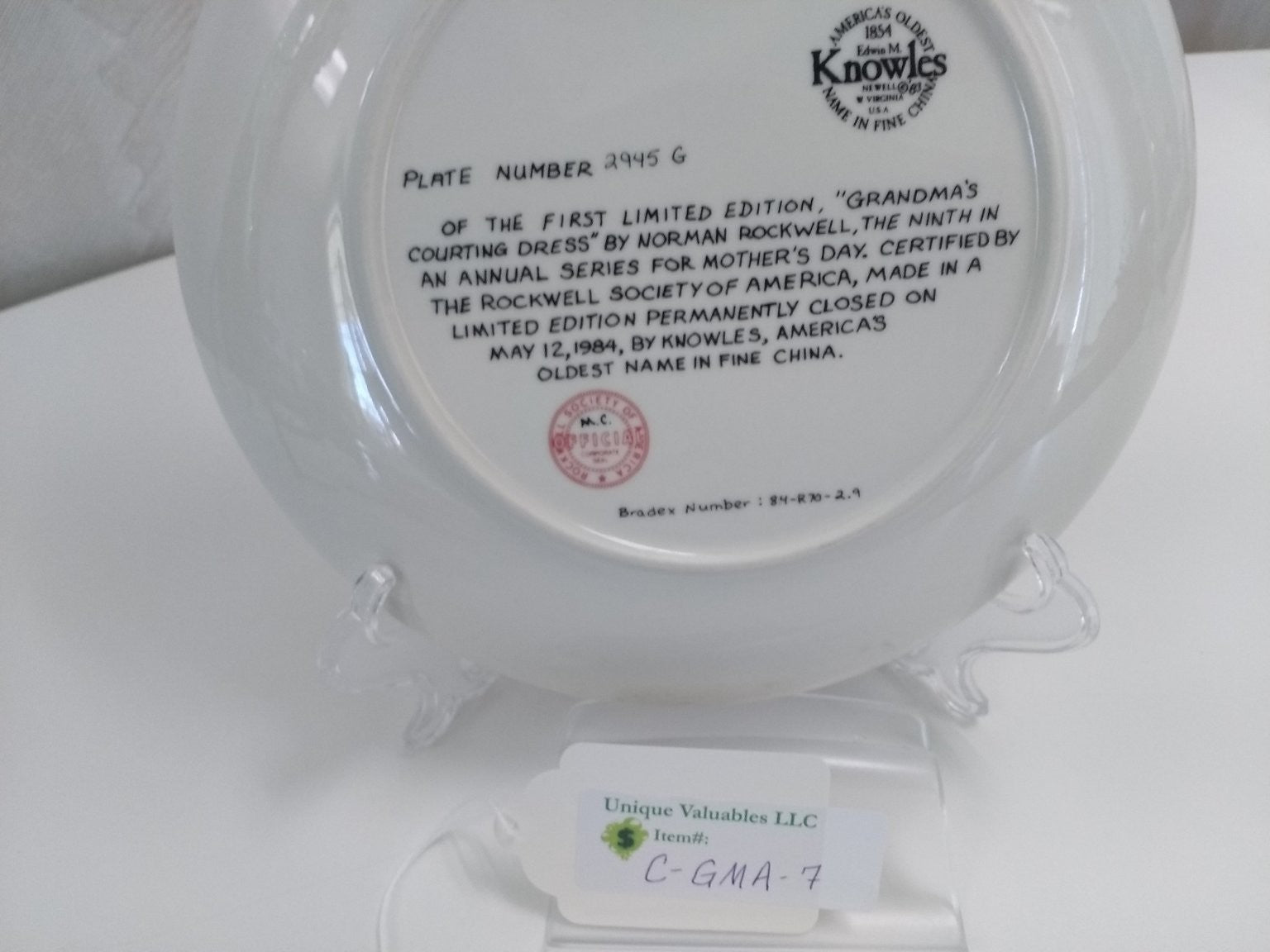 Knowles Mother's Day 1984 Grandma's Courting Dress by Rockwell Fine China LE