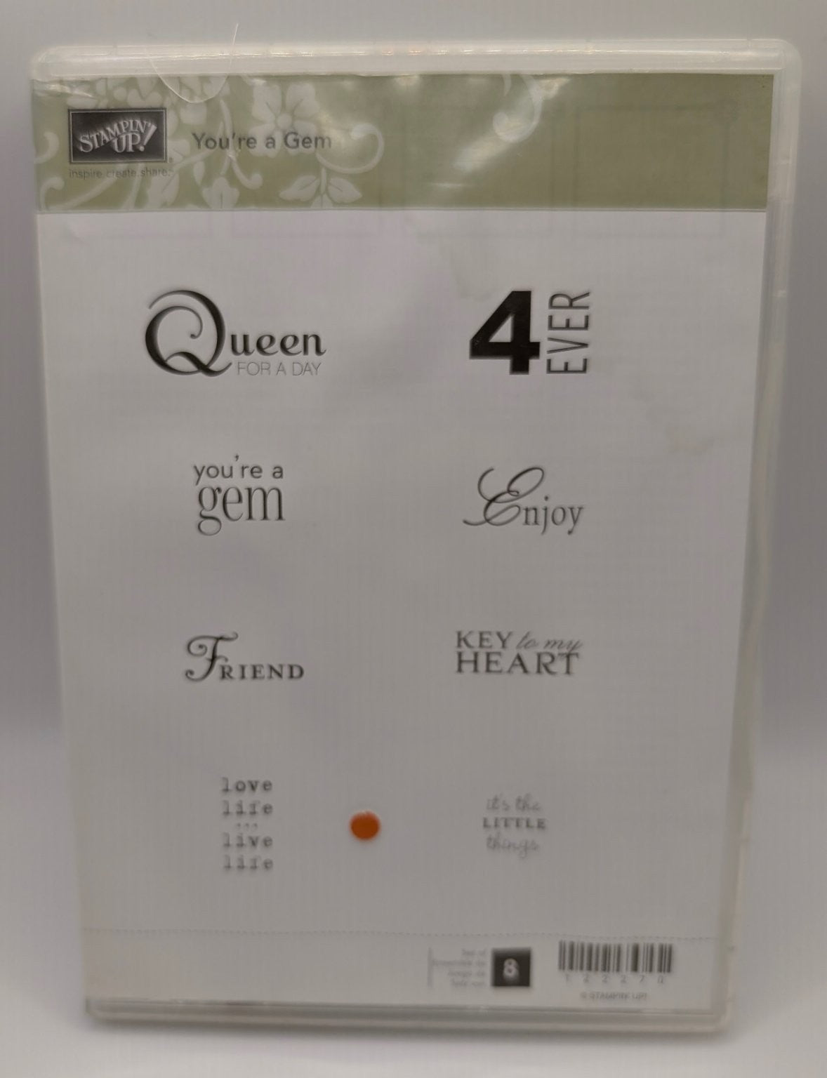 Stampin' Up! You're a Gem Cling Rubber Stamp Set Sentiments 8 PCS #122270 Used