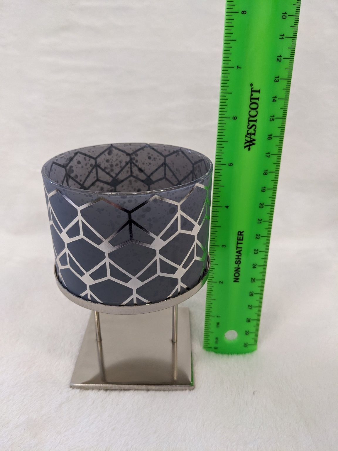 PartyLite Deco Giant Tealight Holders Set of 3 Metal Glass Geometric P93562