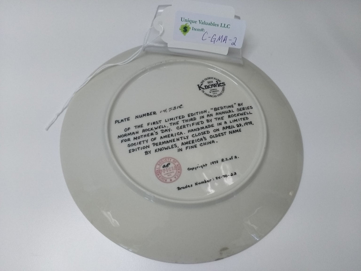 Knowles Mother's Day 1978 Bedtime by Norman Rockwell Fine China Bradex 84-70-2.3