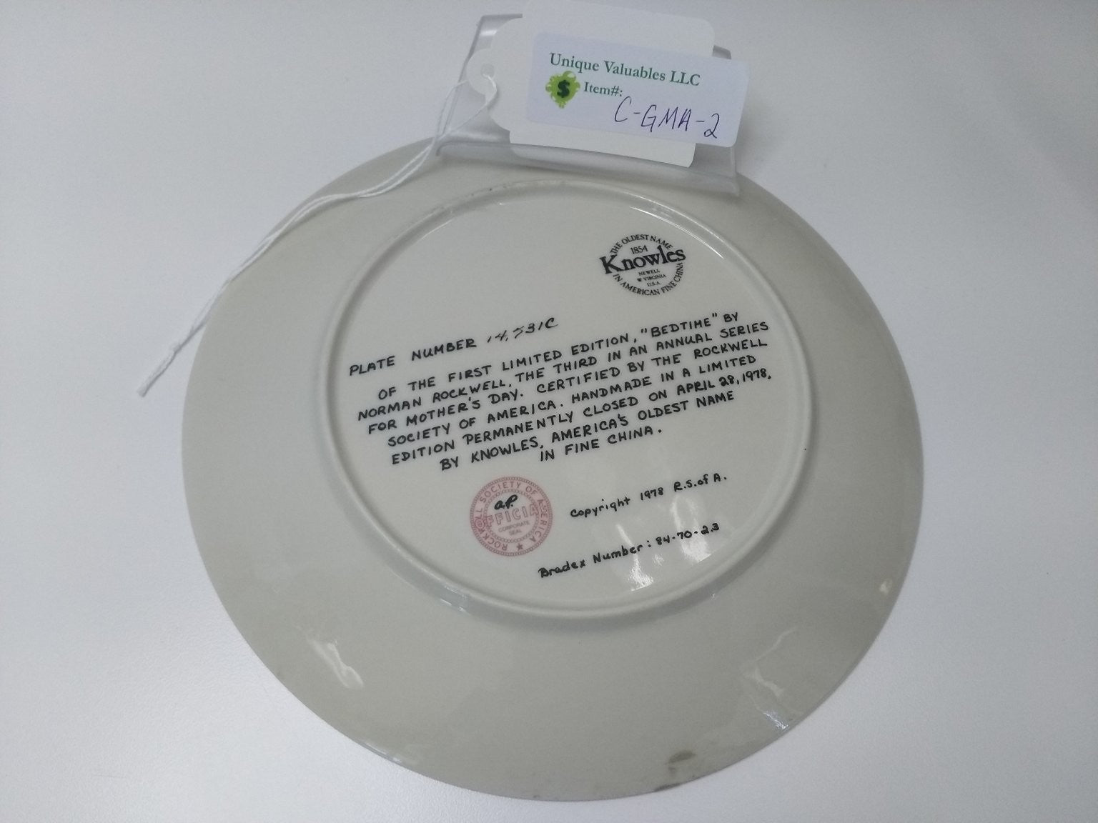 Knowles Mother's Day 1978 Bedtime by Norman Rockwell Fine China Bradex 84-70-2.3