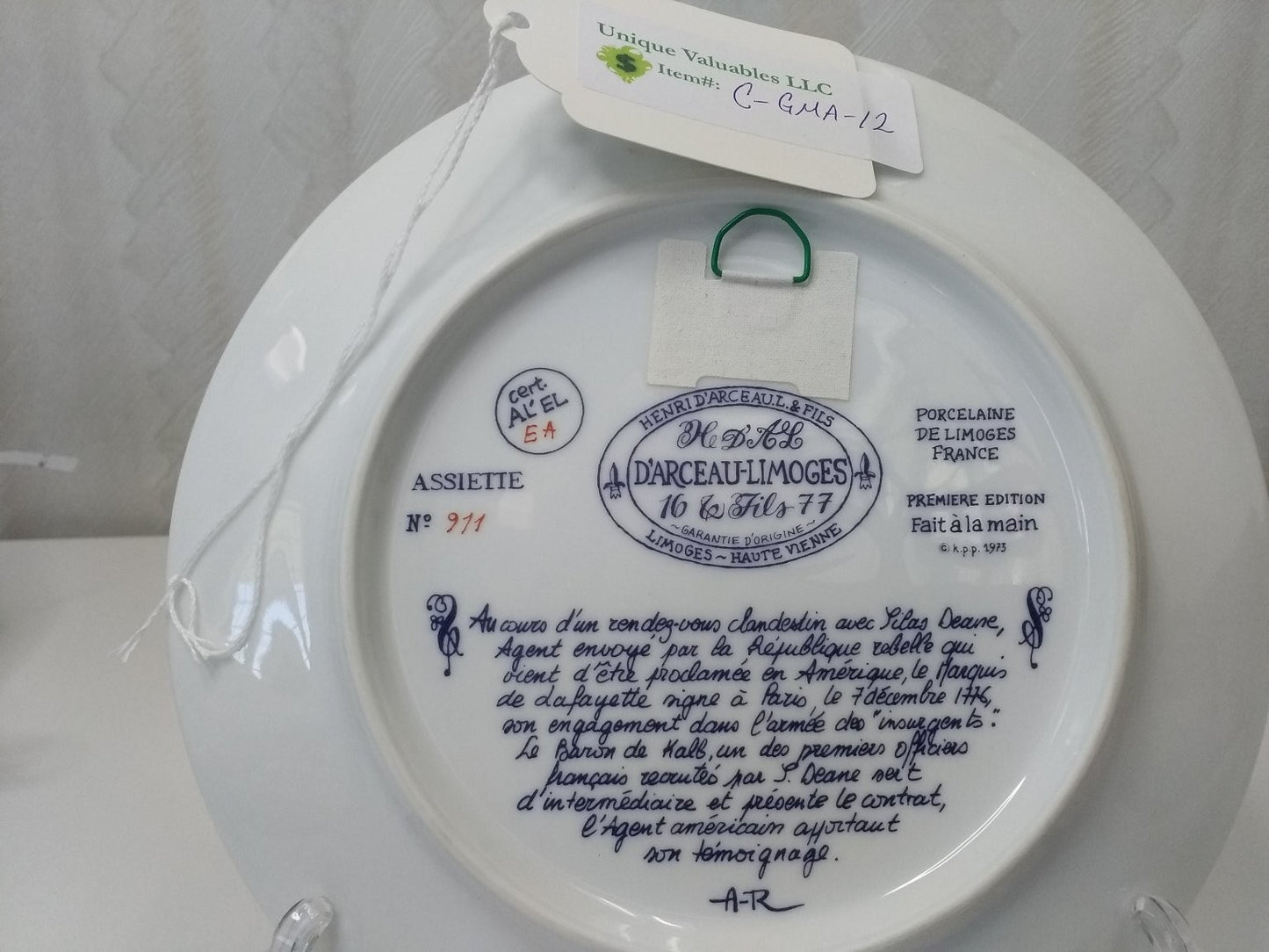 D'Arceau-Limoges Lafayette en Decembre 1776 by Resteau Porcelain LE No. 911