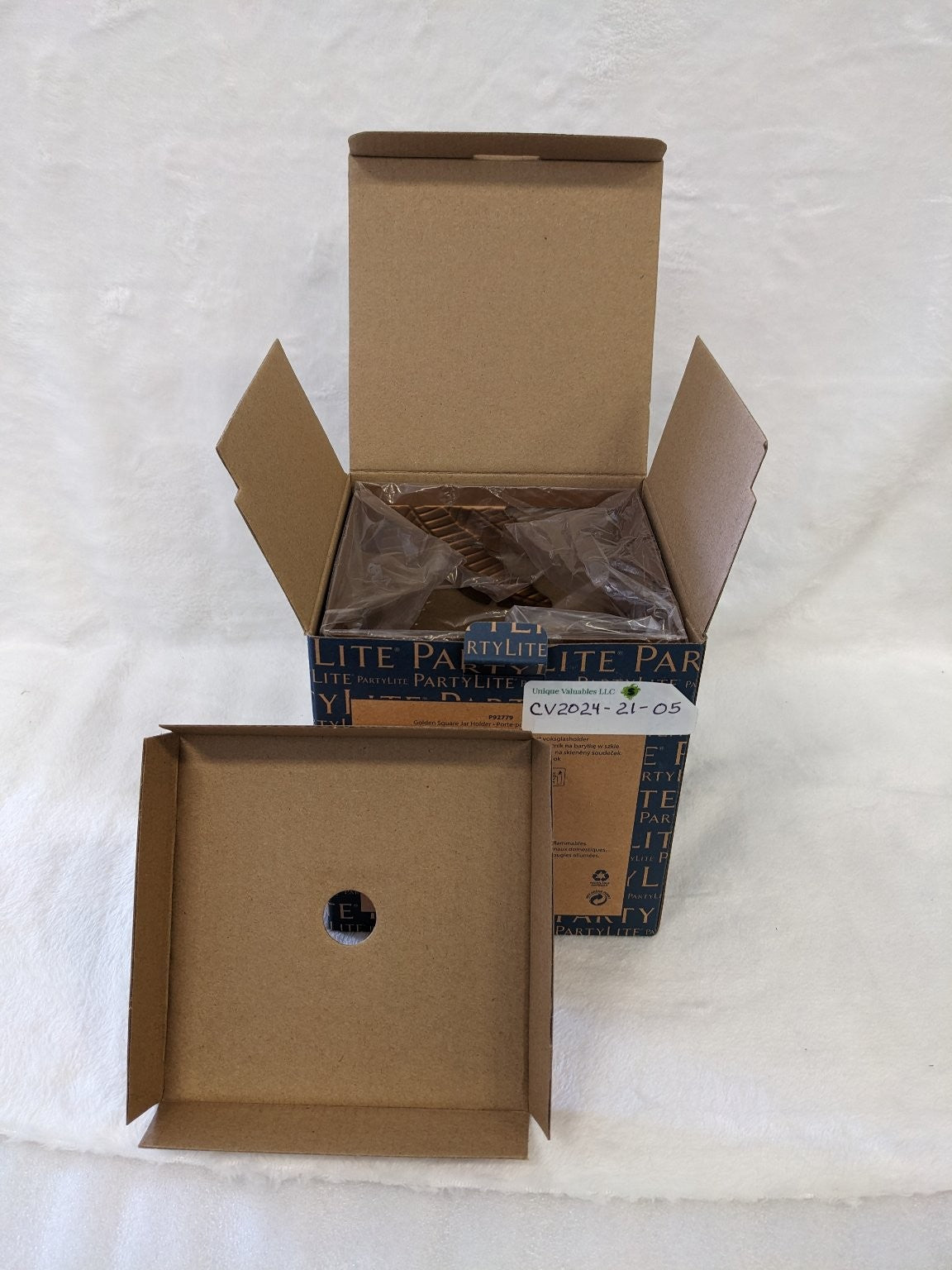 PartyLite Jar Candle Holder Golden Square Metal Leaf Design P92779