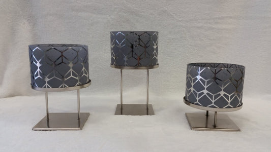 PartyLite Deco Giant Tealight Holders Set of 3 Metal Glass Geometric P93562