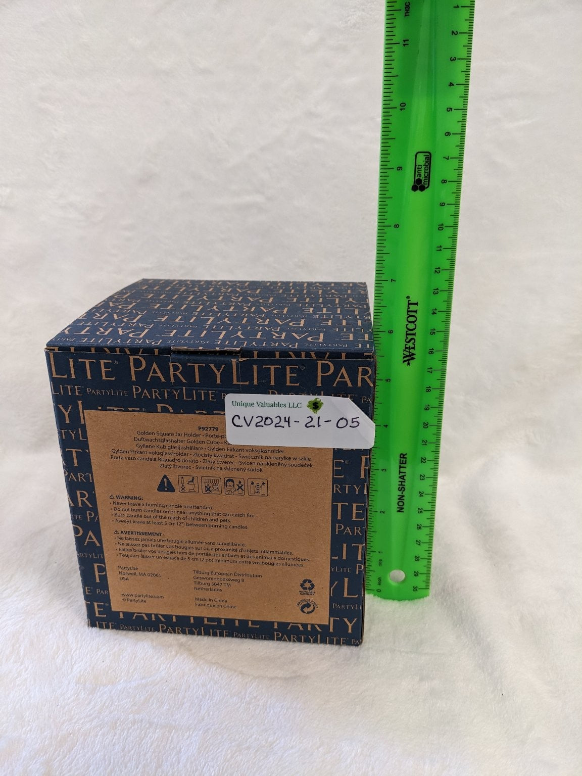 PartyLite Jar Candle Holder Golden Square Metal Leaf Design P92779