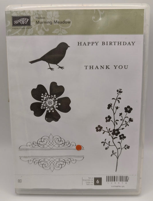 Stampin' Up! Morning Meadow Cling Rubber Stamp Set Floral Bird #129678 6 PCS
