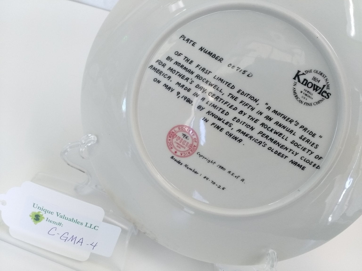 Knowles Mother's Day 1980 A Mother's Pride by Norman Rockwell Fine China LE