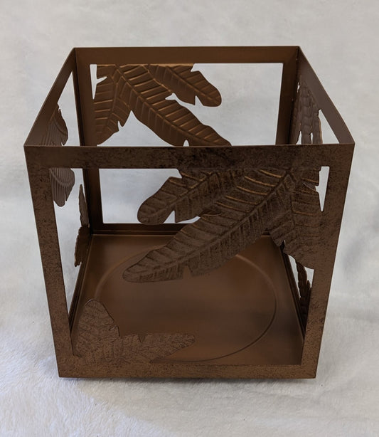 PartyLite Jar Candle Holder Golden Square Metal Leaf Design P92779