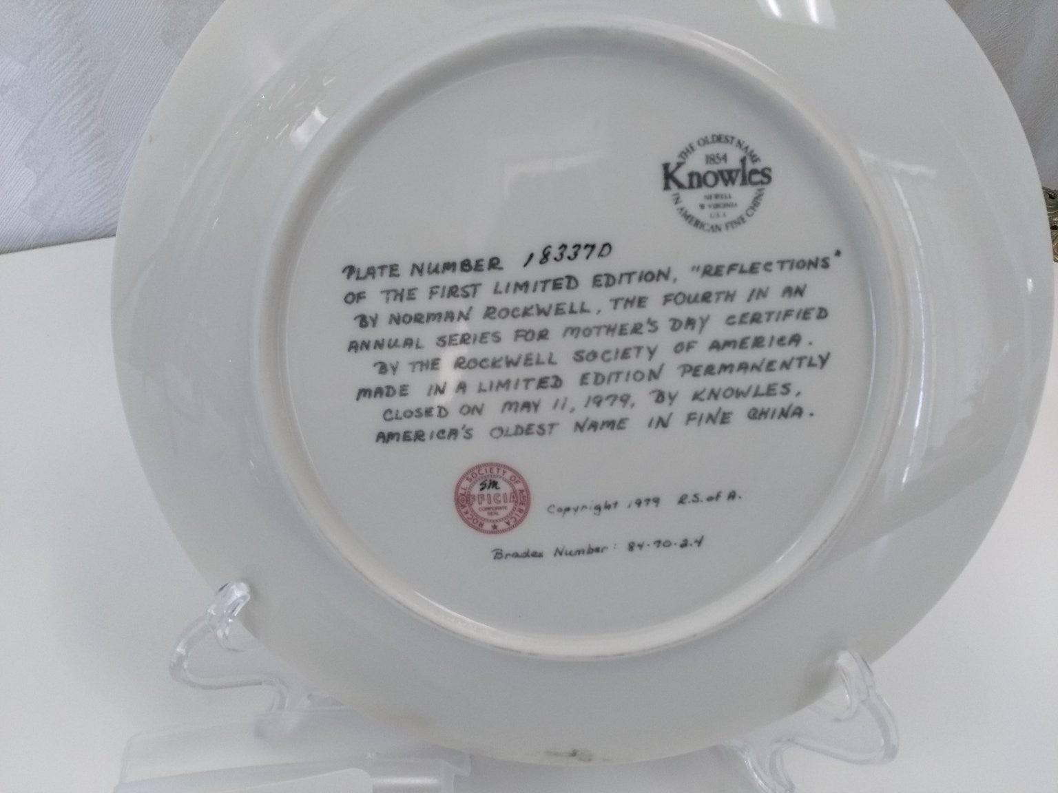 Knowles Mother's Day 1979 Reflections by Norman Rockwell Fine China Bradex LE