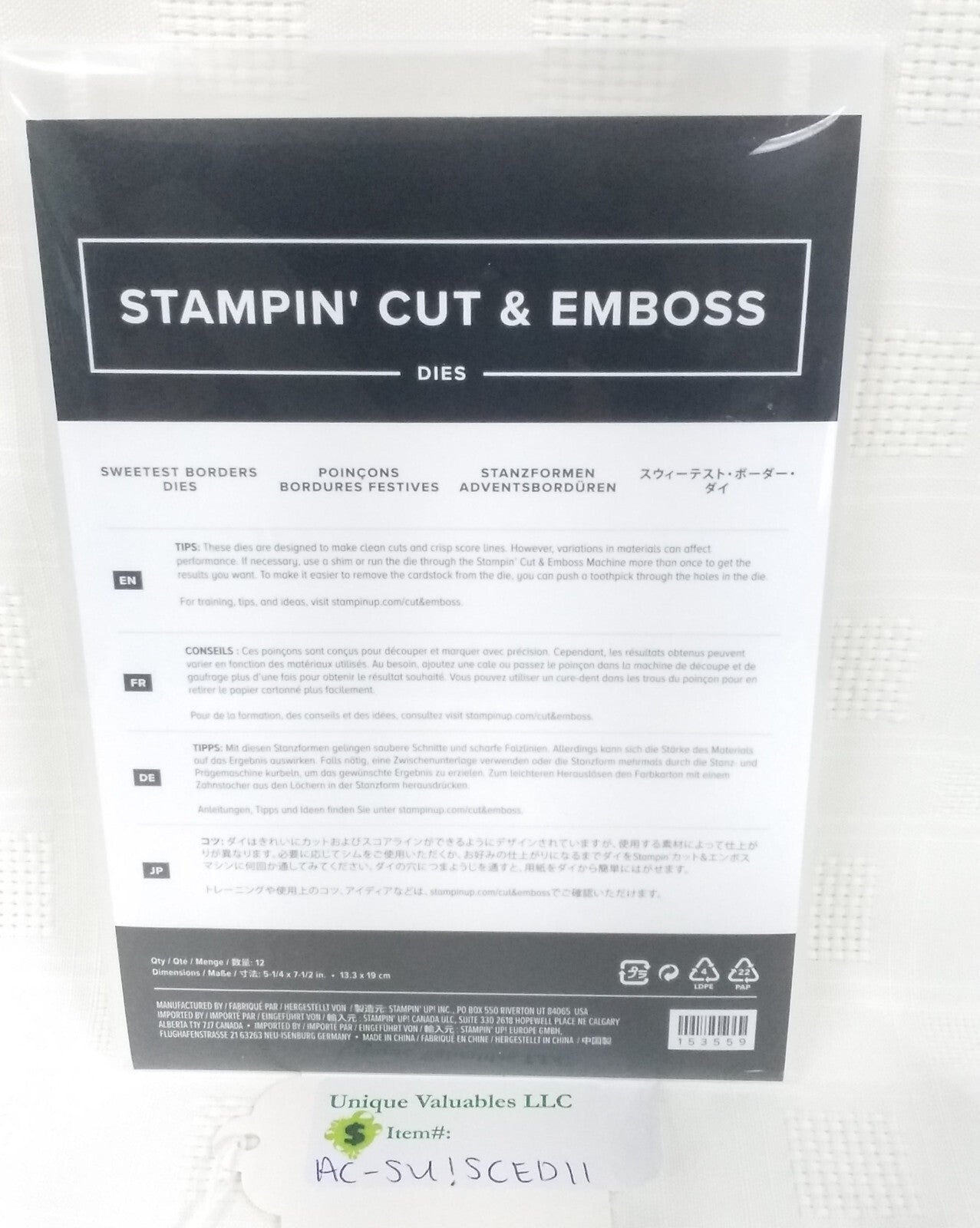 Stampin' Up! Stampin' Cut & Emboss Dies  153559 SWEETEST BORDERS