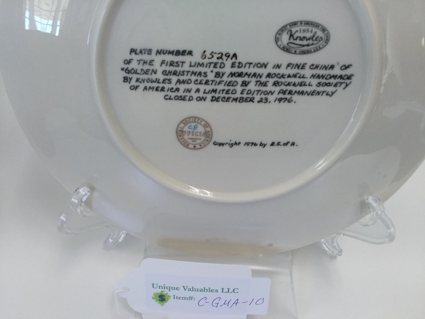 Knowles Golden Christmas by Norman Rockwell Fine China LE Plate No. 6529A 1976