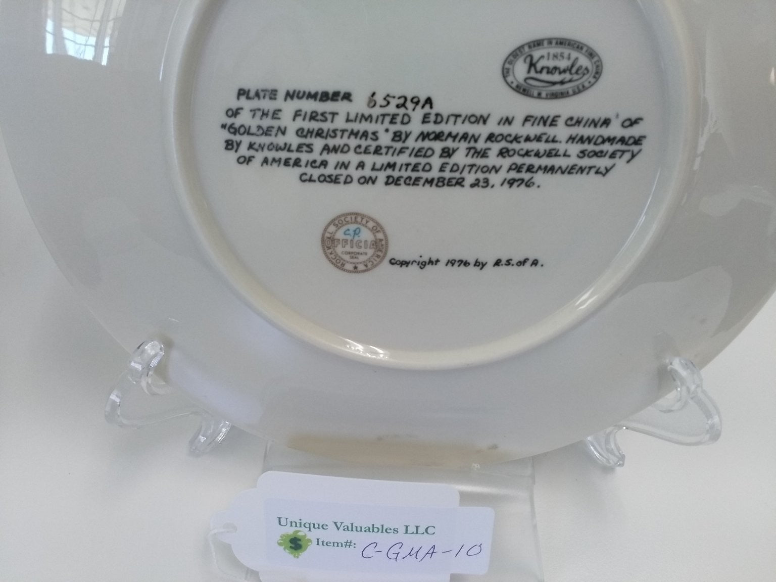 Knowles Golden Christmas by Norman Rockwell Fine China LE Plate No. 6529A 1976