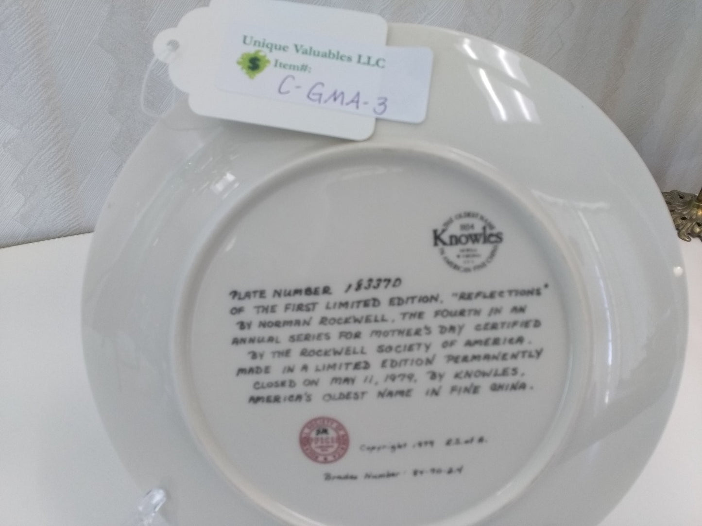 Knowles Mother's Day 1979 Reflections by Norman Rockwell Fine China Bradex LE