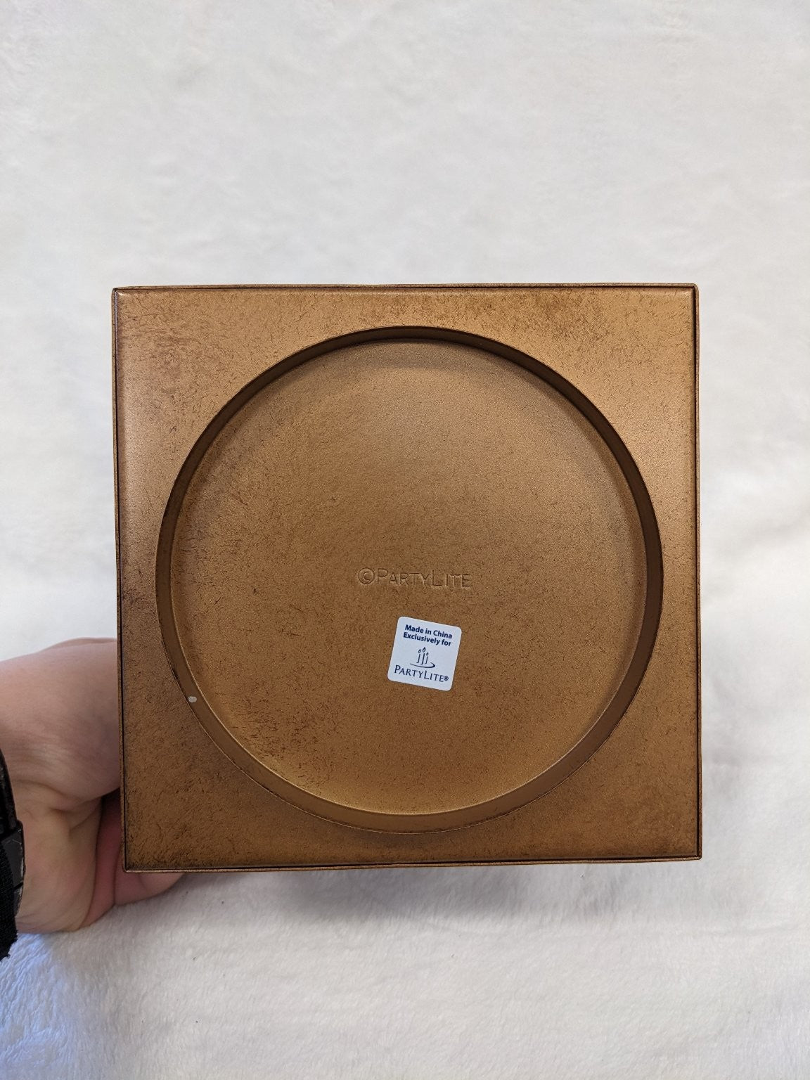 PartyLite Jar Candle Holder Golden Square Metal Leaf Design P92779