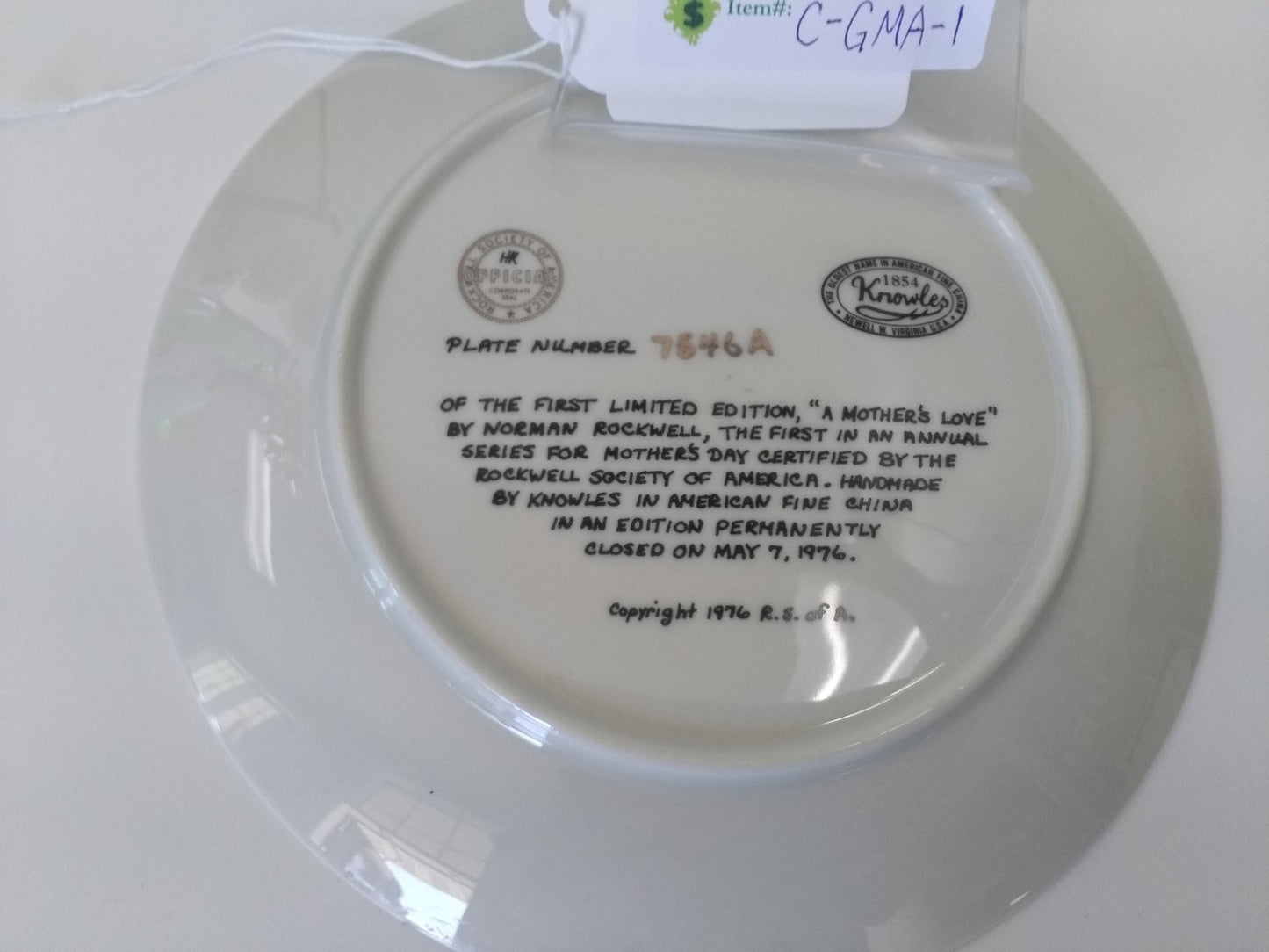 Knowles Mother's Day 1976 A Mother's Love by Norman Rockwell Fine China LE