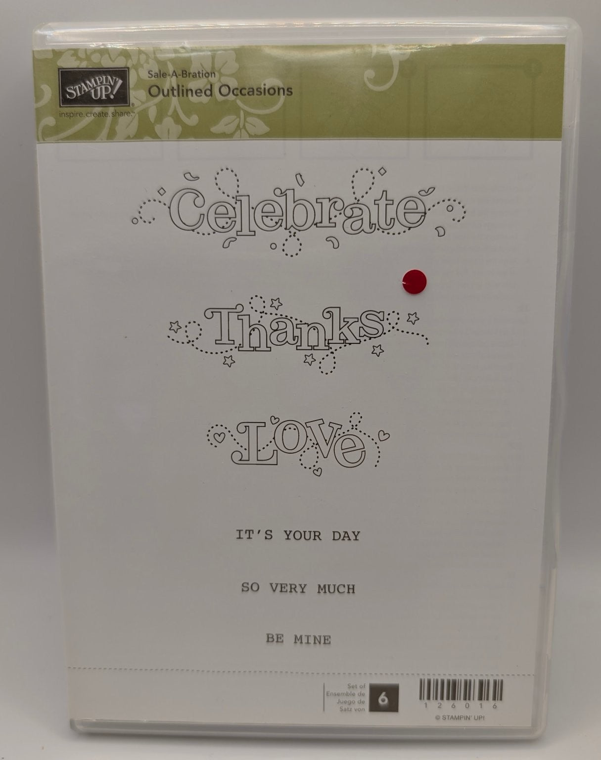 Stampin' Up! Outlined Occasions Cling Rubber Stamp Phrases 6PCs Sale-A-Bration