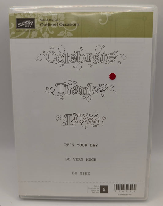 Stampin' Up! Outlined Occasions Cling Rubber Stamp Phrases 6PCs Sale-A-Bration