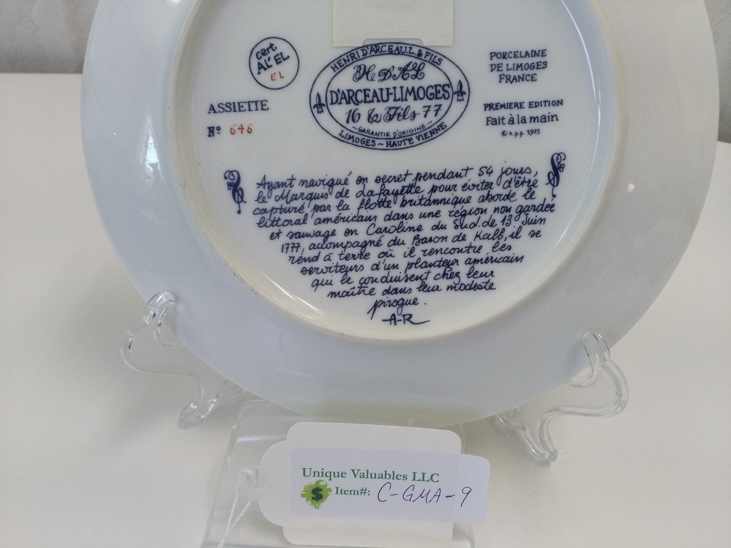 D'Arceau-Limoges Lafayette débarque de son navire Victoire by Restieau Limoges