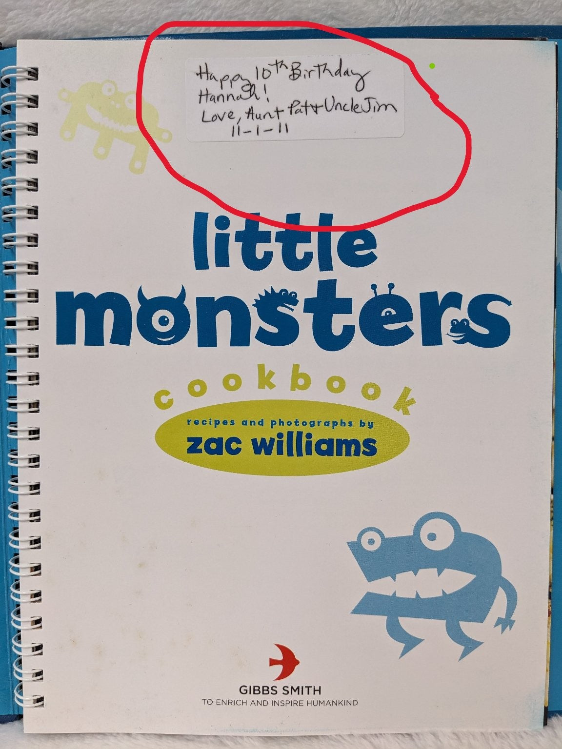 Little Monsters Cookbook Zac Williams 2011 Spiral Halloween Party Gibbs Smith