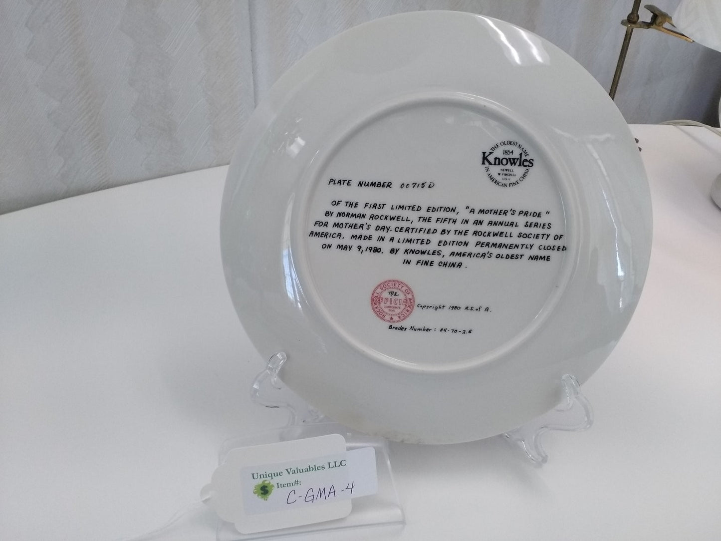 Knowles Mother's Day 1980 A Mother's Pride by Norman Rockwell Fine China LE