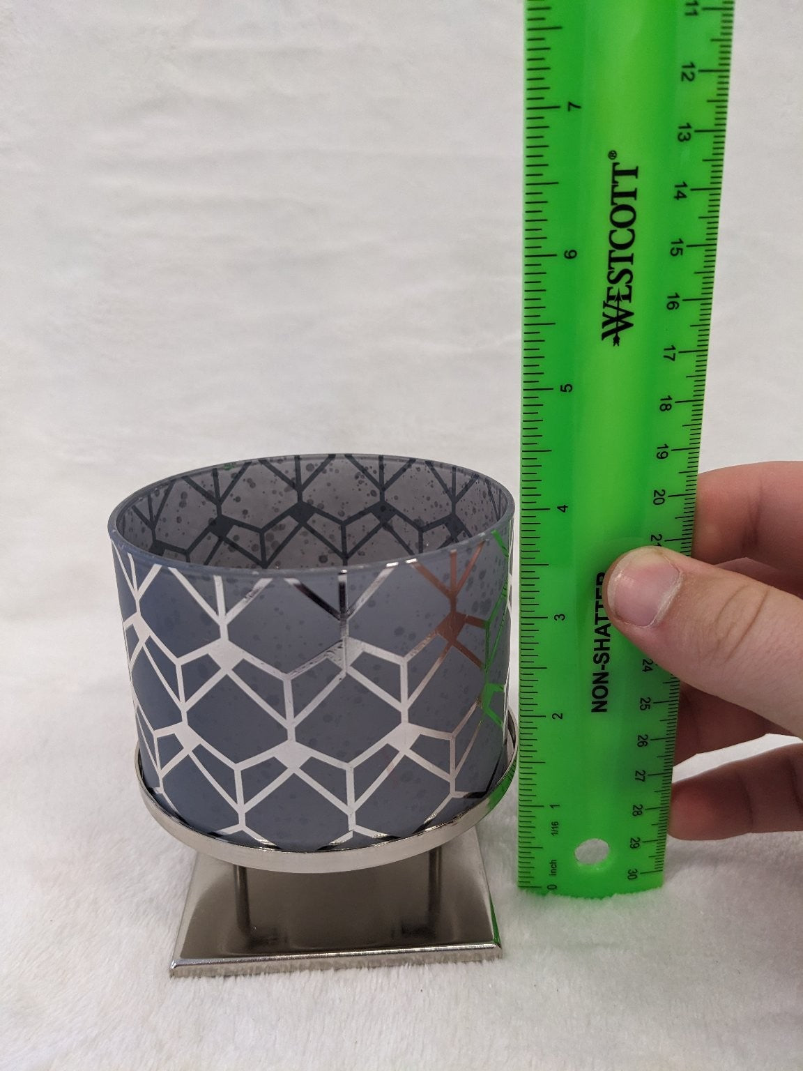 PartyLite Deco Giant Tealight Holders Set of 3 Metal Glass Geometric P93562